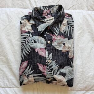 cooke street Tropical leaf print hawaiian button up shirt sz XL resort cotton